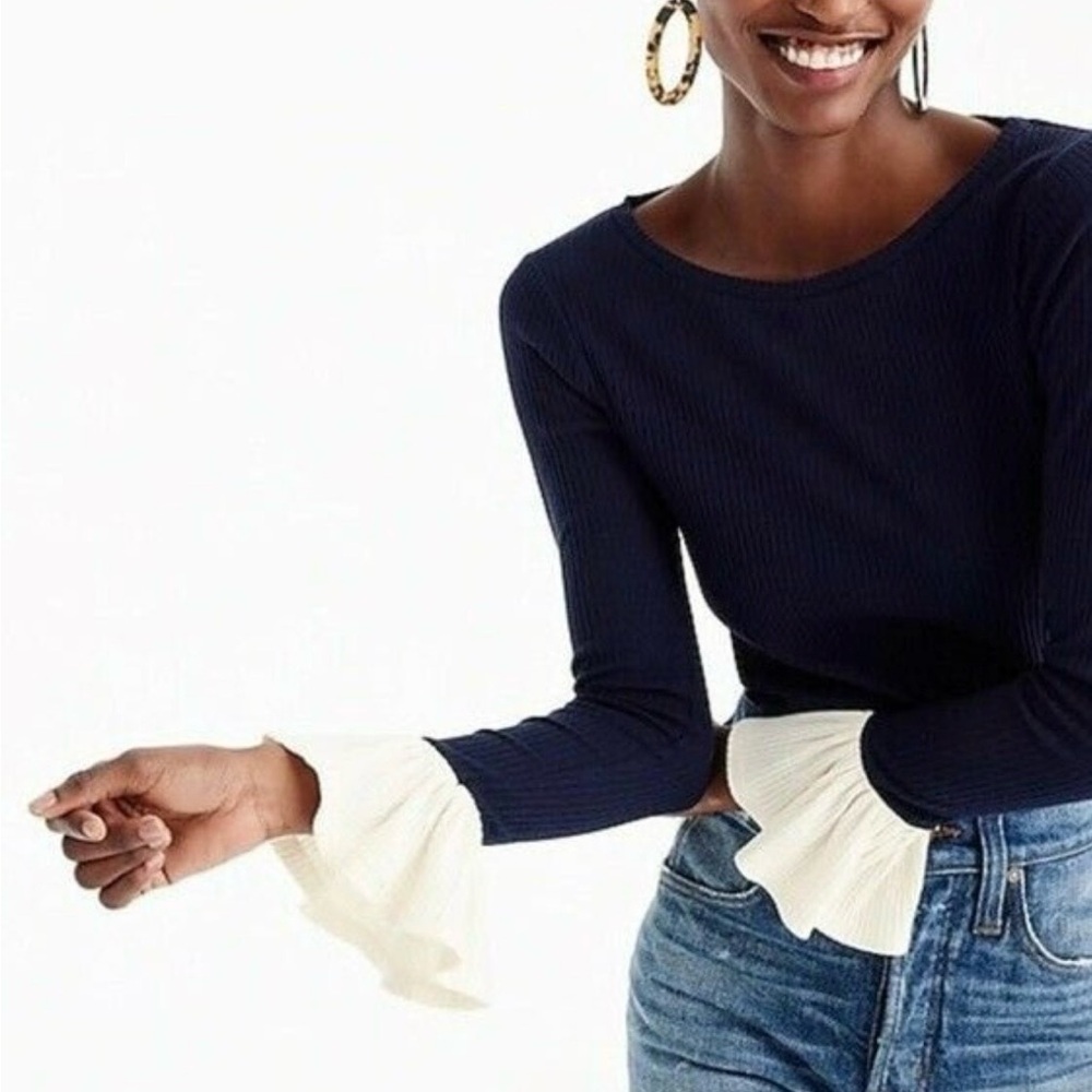 J. Crew navy blue bell sleeve top XXS
